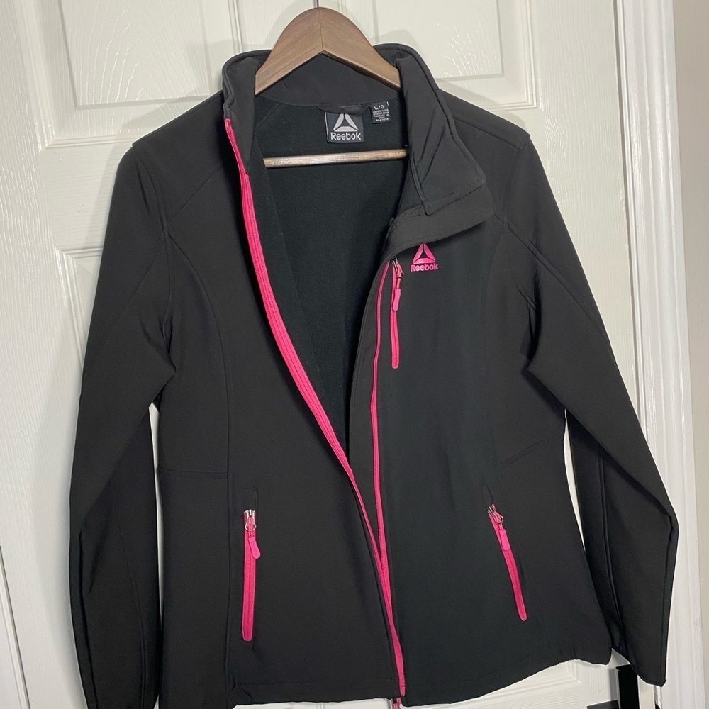 Reebok Women’s Softshell Jacket L Black Pink Full Zip Athletic Running Coat - Picture 4 of 11